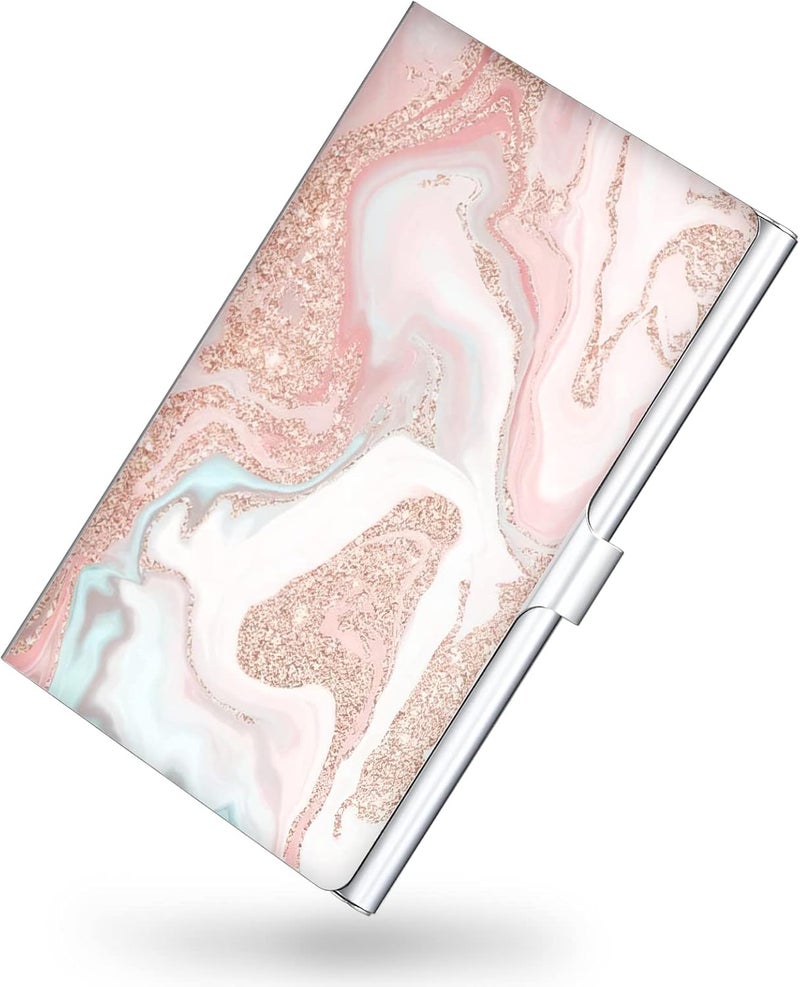 Xavier Business Card Holder，Color Printing Men's and Women's Business Card Case，Ultra-Thin Metal Business Card Organizer，Carry-on Pocket Wallet Business Card Holder,Pink Quicksand - Image 1